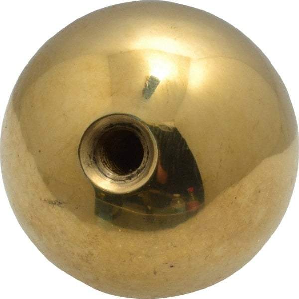 Gibraltar - 1/4-20 Thread, 1.38" Diam, Threaded Hole Ball Knob - Natural, Brass, Smooth Grip, 5/8" Hole Depth - Apex Tool & Supply