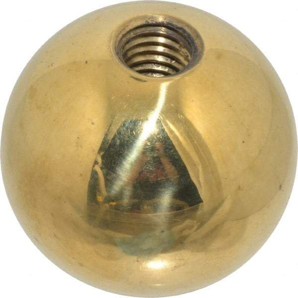 Gibraltar - 1/2-13 Thread, 1.88" Diam, Threaded Hole Ball Knob - Natural, Brass, Smooth Grip, 3/4" Hole Depth - Apex Tool & Supply