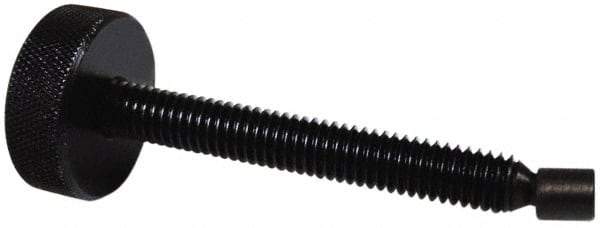 Gibraltar - 3/8-16 Knurled Shoulderless Swivel Pad Tip Steel Thumb Screw - 3-7/16" OAL, 1-1/4" Head Diam x 7/16" Head Height, Black Oxide Finish - Apex Tool & Supply