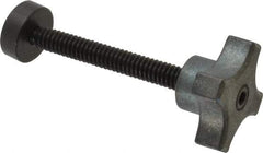 Made in USA - 1/4-20 Lobed Shoulder Swivel Pad Tip Steel Thumb Screw - 2-9/16" OAL, 1-1/8" Head Diam x 5/8" Head Height, Black Oxide Finish - Apex Tool & Supply