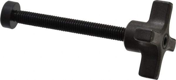 Made in USA - 3/8-16 Lobed Shoulder Swivel Pad Tip Steel Thumb Screw - 4-1/2" OAL, 2" Head Diam x 1-1/8" Head Height, Black Oxide Finish - Apex Tool & Supply