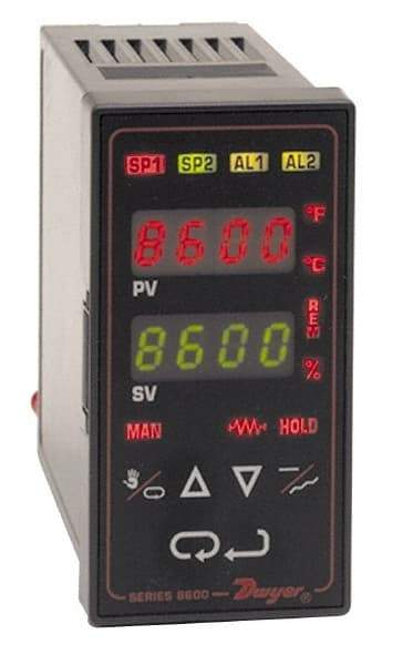 Dwyer - -350 to 3,200°F 1/8 DIN Temperature/Process Control - Dual 4-Digit LCD Display, Fuzzy Logic PID Control, 100-240 VAC/VDC - Apex Tool & Supply