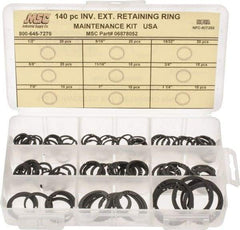 Made in USA - 140 Piece, 1/2 to 1-1/4", SpRing Assortment Steel, Snap External Retaining Ring Assortment - Includes Compartmented Case - Apex Tool & Supply