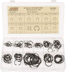 Made in USA - 150 Piece, 1/2 to 1-3/4", SpRing Assortment Steel, Snap Internal Retaining Ring Assortment - Includes Compartmented Case - Apex Tool & Supply