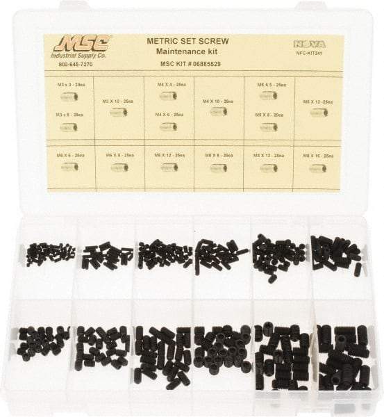 Value Collection - 375 Piece, M3 to M8, Steel Set Screw Assortment - Hex Head, Hex Socket Drive, 3 to 16mm Long - Apex Tool & Supply