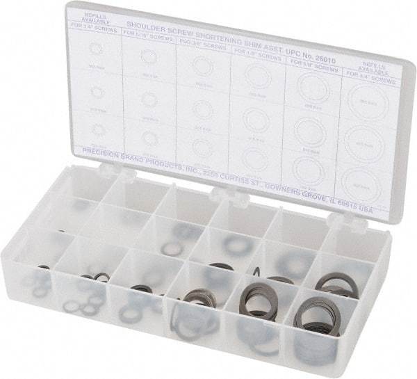 Precision Brand - 270 Piece, 1/4 to 3/4" Screw, Grade 1075 Spring Steel Flat Washer Assortment - Includes (15) 0.501 Inside x 0.738 OD Washer, (45) 0.252 to 0.751 Inside x 0.366 to 0.995 OD Washer & Compartmented Storage Case - Apex Tool & Supply