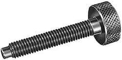 Gibraltar - 1/2-13 Knurled Shoulderless Dog Point Tip Grade 12L14 Steel Thumb Screw - 3-1/2" OAL, 1-1/4" Head Diam x 7/16" Head Height, Black Oxide Finish - Apex Tool & Supply