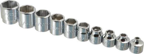 Proto - 10 Piece 3/8" Drive Standard Socket Set - 6 Points, 3/16 to 3/4", Inch Measurement Standard - Apex Tool & Supply
