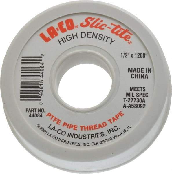 LA-CO - 1/2" Wide x 1,200" Long General Purpose Pipe Repair Tape - 3 mil Thick, -450 to 550°F, White - Apex Tool & Supply