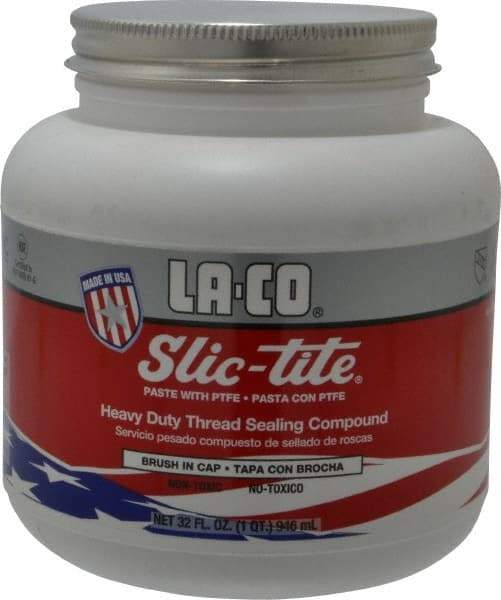 LA-CO - 1 Qt Brush Top Can White Thread Sealant - Paste with PTFE, 500°F Max Working Temp, For Metal, PVC, CPVC & ABS Plastic Pipe Threads - Apex Tool & Supply
