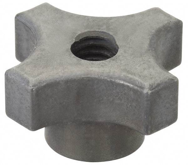 Made in USA - 1-1/8" Diam, 1/4-20 Thread, 5/8" High, Cast Steel, Cadmium Plated, Quick Acting Hand Knob - 9/16" Hub Diam, 17/64" Quick Release Distance, 5/16" Hub Height, 5/16" Head Height - Apex Tool & Supply