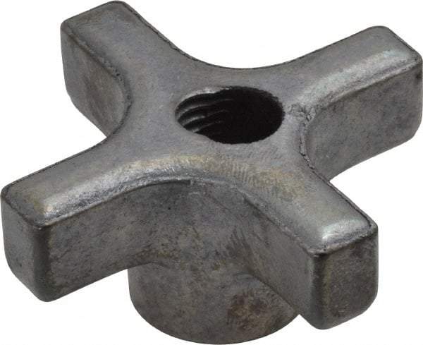 Made in USA - 2" Diam, 3/8-16 Thread, 1" High, Cast Steel, Cadmium Plated, Quick Acting Hand Knob - 13/16" Hub Diam, 25/64" Quick Release Distance, 1/2" Hub Height, 1/2" Head Height - Apex Tool & Supply
