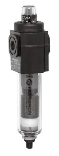 Norgren - 3/8" Port Coalescing Filter - Polycarbonate Bowl, Automatic Drain, 150 Max psi, 0.01 Micron Rating, 1.98" Wide x 7-1/2" High - Apex Tool & Supply