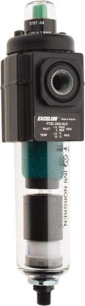 Norgren - 1/4" Port Coalescing Filter - Polycarbonate Bowl, Automatic Drain, 150 Max psi, 0.01 Micron Rating, 1.98" Wide x 7-1/2" High - Apex Tool & Supply