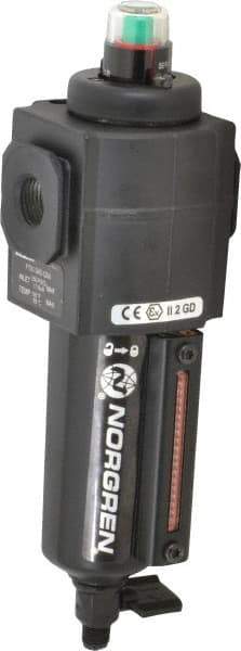 Norgren - 3/8" Port Coalescing Filter - Aluminum Bowl, Manual Drain, 250 Max psi, 0.01 Micron Rating, 2.68" Wide x 8.16" High - Apex Tool & Supply