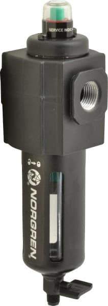 Norgren - 1/2" Port Coalescing Filter - Polycarbonate Bowl, Manual Drain, 150 Max psi, 0.01 Micron Rating, 2.68" Wide x 8.16" High - Apex Tool & Supply