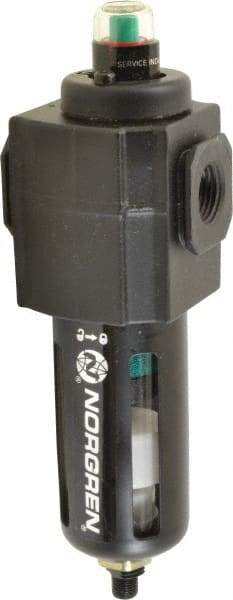 Norgren - 1/2" Port Coalescing Filter - Polycarbonate Bowl, Automatic Drain, 150 Max psi, 0.01 Micron Rating, 2.68" Wide x 8.16" High - Apex Tool & Supply