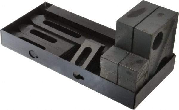 TE-CO - 13 Piece Fixturing Step Block & Clamp Set with 1" Step Block, 5/16 & 3/8 Stud Thread - Includes 6 Serrated End Clamps, 6 Step Blocks, Holder - Apex Tool & Supply