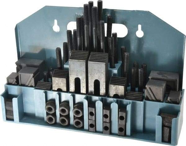 Value Collection - 52 Piece Fixturing Step Block & Clamp Set with 1" Step Block, 7/16" T-Slot, 3/8-16 Stud Thread - 11/16" Nut Width, 3, 4, 5, 6, 7 & 8" Stud Lengths - Apex Tool & Supply