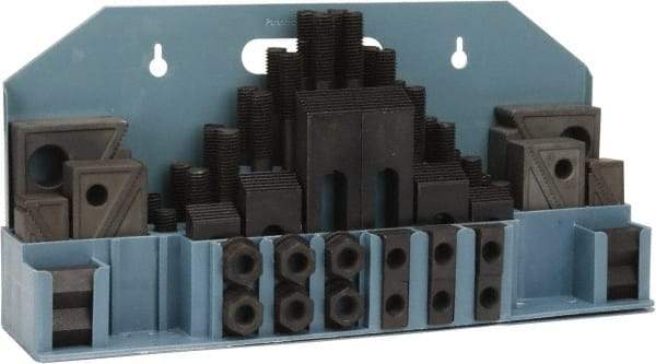 Value Collection - 52 Piece Fixturing Step Block & Clamp Set with 1" Step Block, 11/16" T-Slot, 5/8-11 Stud Thread - 1-1/8" Nut Width, 3, 4, 5, 6, 7 & 8" Stud Lengths - Apex Tool & Supply