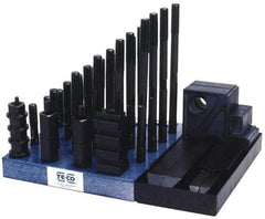 TE-CO - 50 Piece Fixturing Step Block & Clamp Set with 1-1/2" Step Block, 11/16" T-Slot, 5/8-11 Stud Thread - 1-1/8" Nut Width, 3, 4, 5, 6, 7 & 8" Stud Lengths - Apex Tool & Supply