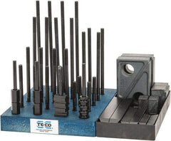 TE-CO - 50 Piece Fixturing Step Block & Clamp Set with 1" Step Block, 3/8" T-Slot, 5/16-18 Stud Thread - 5/8" Nut Width, 3, 4, 5, 6, 7 & 8" Stud Lengths - Apex Tool & Supply