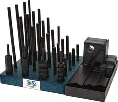 TE-CO - 50 Piece Fixturing Step Block & Clamp Set with 1" Step Block, 1/2" T-Slot, 3/8-16 Stud Thread - 7/8" Nut Width, 3, 4, 5, 6, 7 & 8" Stud Lengths - Apex Tool & Supply