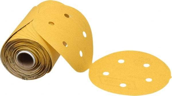 Norton - 5" Diam, 150 Grit Aluminum Oxide Adhesive PSA Disc - Medium Grade, Gold, C Weighted Backing, Flexible - Apex Tool & Supply