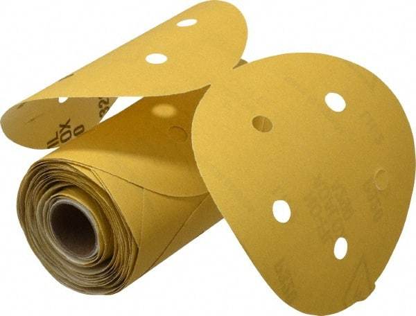 Norton - 5" Diam, 320 Grit Aluminum Oxide Adhesive PSA Disc - Very Fine Grade, Gold, C Weighted Backing, Flexible - Apex Tool & Supply
