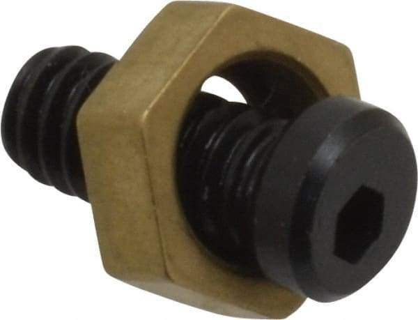 Mitee-Bite - 5/16" Brass Hex, 8-32 Stud Thread, Symmetrical Hex Clamp - 0.11" Hex Height, 205 Lb Holding Force, Hardened Steel Stud, 23/64" Long Thread, 1.5 Ft/Lb Torque, 10 Clamps - Apex Tool & Supply
