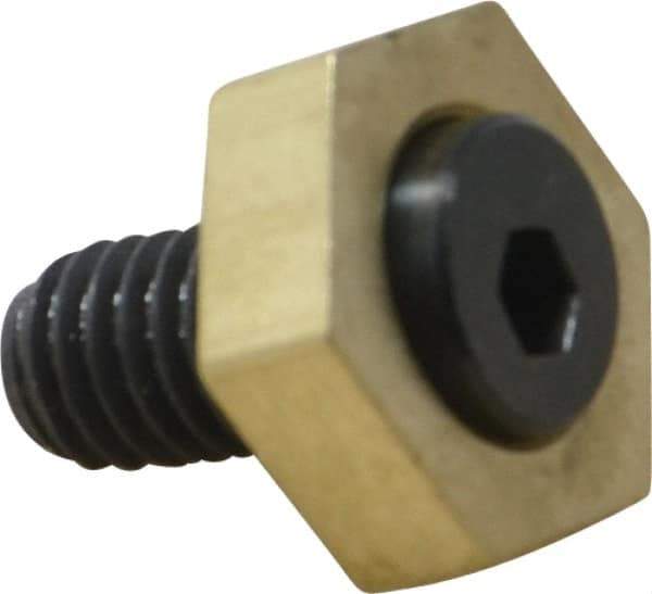 Mitee-Bite - 13/16" Brass Hex, 3/8-16 Stud Thread, Symmetrical Hex Clamp - 1/4" Hex Height, 2,000 Lb Holding Force, Hardened Steel Stud, 23/32" Long Thread, 20.8 Ft/Lb Torque, 10 Clamps - Apex Tool & Supply