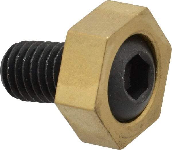 Mitee-Bite - 1" Brass Hex, 1/2-13 Stud Thread, Symmetrical Hex Clamp - 3/8" Hex Height, 4,000 Lb Holding Force, Hardened Steel Stud, 29/32" Long Thread, 65 Ft/Lb Torque, 8 Clamps - Apex Tool & Supply