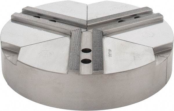 Abbott Workholding Products - 10" & Up Chuck Capacity, 1.5mm x 60° Serrated Attachment, Round Soft Lathe Chuck Jaw - 3 Jaws, Steel, 1.1811" Btw Mount Hole Ctrs, 10" Wide x 2" High, 0.6299" Groove, 0.4724" & 12mm Fastener - Apex Tool & Supply
