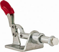 De-Sta-Co - 100 Lb Load Capacity, Flanged Base, Carbon Steel, Standard Straight Line Action Clamp - 3 Mounting Holes, 0.17" Mounting Hole Diam, 1/4" Plunger Diam, Thumb Handle - Apex Tool & Supply