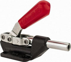 De-Sta-Co - 600 Lb Load Capacity, Flanged Base, Carbon Steel, Standard Straight Line Action Clamp - 4 Mounting Holes, 0.27" Mounting Hole Diam, 0.44" Plunger Diam, Straight Handle - Apex Tool & Supply