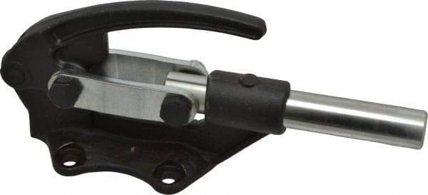 De-Sta-Co - 16,000 Lb Load Capacity, Flanged Base, Carbon Steel, Standard Straight Line Action Clamp - 4 Mounting Holes, 0.41" Mounting Hole Diam, 0.99" Plunger Diam, Straight Handle - Apex Tool & Supply