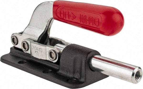 De-Sta-Co - 2,500 Lb Load Capacity, Flanged Base, Carbon Steel, Standard Straight Line Action Clamp - 6 Mounting Holes, 0.34" Mounting Hole Diam, 0.62" Plunger Diam, Straight Handle - Apex Tool & Supply