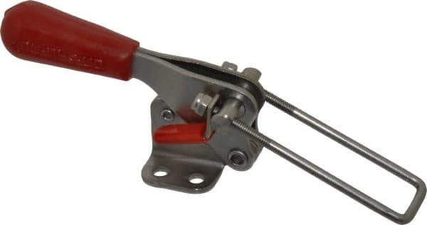 De-Sta-Co - 500 Lb Capacity, Vertical, U Hook, Flanged Base, Stainless Steel Pull Action Latch Clamp - 1.53" Drawing Movement, 3.49" OAL, Threaded U Hook, Straight Handle - Apex Tool & Supply
