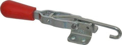 De-Sta-Co - 200 Lb Capacity, Horizontal, J Hook, Flanged Base, Carbon Steel Pull Action Latch Clamp - 2.35" Drawing Movement, 6.01" OAL, Straight Handle - Apex Tool & Supply
