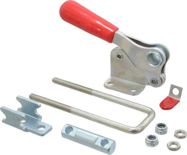 De-Sta-Co - 2,000 Lb Capacity, Vertical, U Hook, Flanged Base, Carbon Steel Pull Action Latch Clamp - 2.46" Drawing Movement, 5.77" OAL, Threaded U Hook, Straight Handle - Apex Tool & Supply