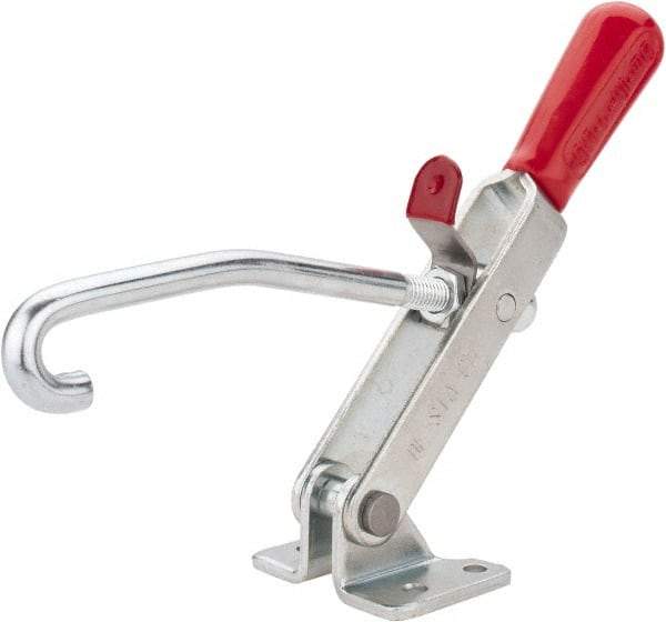 De-Sta-Co - 375 Lb Capacity, Horizontal, J Hook, Flanged Base, Carbon Steel Pull Action Latch Clamp - 4" Drawing Movement, 8.82" OAL, Straight Handle - Apex Tool & Supply
