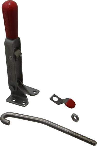 De-Sta-Co - 450 Lb Capacity, Horizontal, J Hook, Flanged Base, Stainless Steel Pull Action Latch Clamp - 4" Drawing Movement, 8.82" OAL, Straight Handle - Apex Tool & Supply