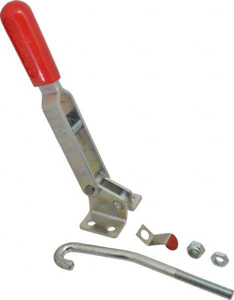 De-Sta-Co - 1,000 Lb Capacity, Horizontal, J Hook, Flanged Base, Carbon Steel Pull Action Latch Clamp - 6.13" Drawing Movement, 13.45" OAL, Straight Handle - Apex Tool & Supply