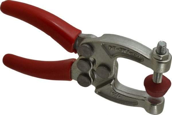 De-Sta-Co - 889.64 N Load Capacity, 1.08" Throat Depth, 4.63" OAL, Carbon Steel, C Style Plier Clamp - 2.06" Max Jaw Capacity, M6x1 Spindle, 2.06" Open Throat Height, Red Handle, Spindle End - Apex Tool & Supply