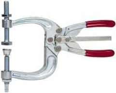 De-Sta-Co - 3113.76 N Load Capacity, 2.72" Throat Depth, 8.51" OAL, Carbon Steel, C Style Plier Clamp - 4.65" Max Jaw Capacity, M10x1.25 Spindle, 4.65" Open Throat Height, Red Handle, Spindle End - Apex Tool & Supply