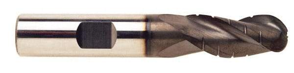ProMax - 5/8" Diam, 1-1/4" LOC, 3 Flute Solid Carbide Roughing & Finishing Ball End Mill - AlTiN Finish, 3-1/2" OAL, 5/8" Shank Diam, Weldon Shank, 35° Helix, Centercutting, Regular Length - Apex Tool & Supply