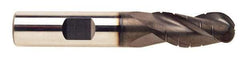 ProMax - 5/8" Diam, 1-1/4" LOC, 3 Flute Solid Carbide Roughing & Finishing Ball End Mill - AlTiN Finish, 3-1/2" OAL, 5/8" Shank Diam, Weldon Shank, 35° Helix, Centercutting, Regular Length - Apex Tool & Supply