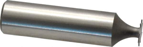 Made in USA - 3/8" Diam x 1/64" Face Width, High Speed Steel, 8 Teeth, Shank Connection Woodruff Keyseat Cutter - Uncoated, 2-1/16" OAL x 1/2" Shank, Straight Teeth - Apex Tool & Supply