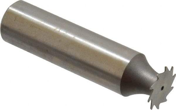 Made in USA - 1/2" Diam x 1/64" Face Width, High Speed Steel, 12 Teeth, Shank Connection Woodruff Keyseat Cutter - Uncoated, 2-1/16" OAL x 1/2" Shank, Straight Teeth - Apex Tool & Supply