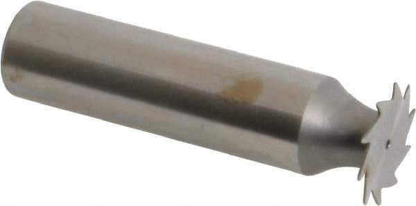 Made in USA - 5/8" Diam x 1/64" Face Width, High Speed Steel, 12 Teeth, Shank Connection Woodruff Keyseat Cutter - Uncoated, 2-3/32" OAL x 1/2" Shank, Straight Teeth - Apex Tool & Supply